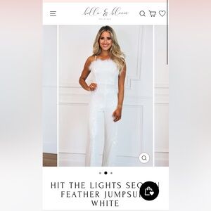 Bella and Bloom White HIT THE LIGHTS SEQUIN FEATHER JUMPSUIT NWT size L